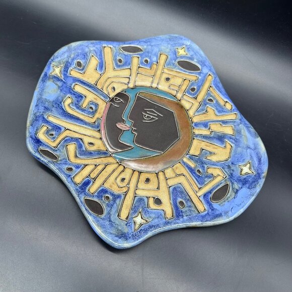 Mara Other - Mara Mexico Plate Celestial Man In The Moon Woman Stars Handmade Pottery Hanging